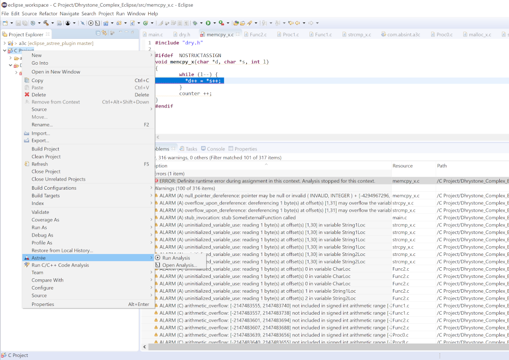 Starting Astrée analysis from Eclipse