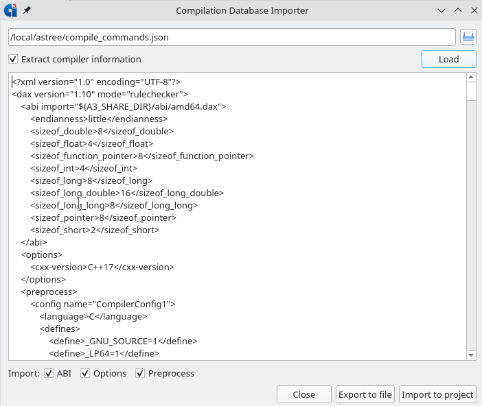 JSON compilation database importer